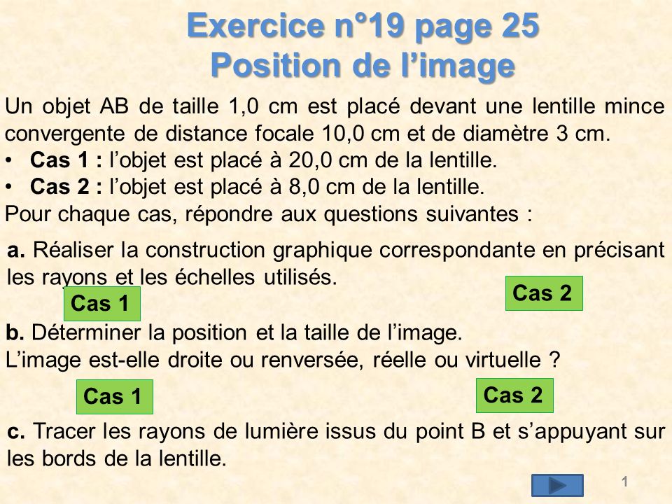 Exercice n°19 page 25 Position de l’image