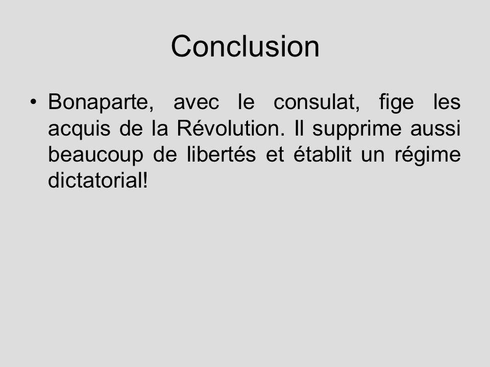 Conclusion Bonaparte, avec le consulat, fige les acquis de la Révolution.