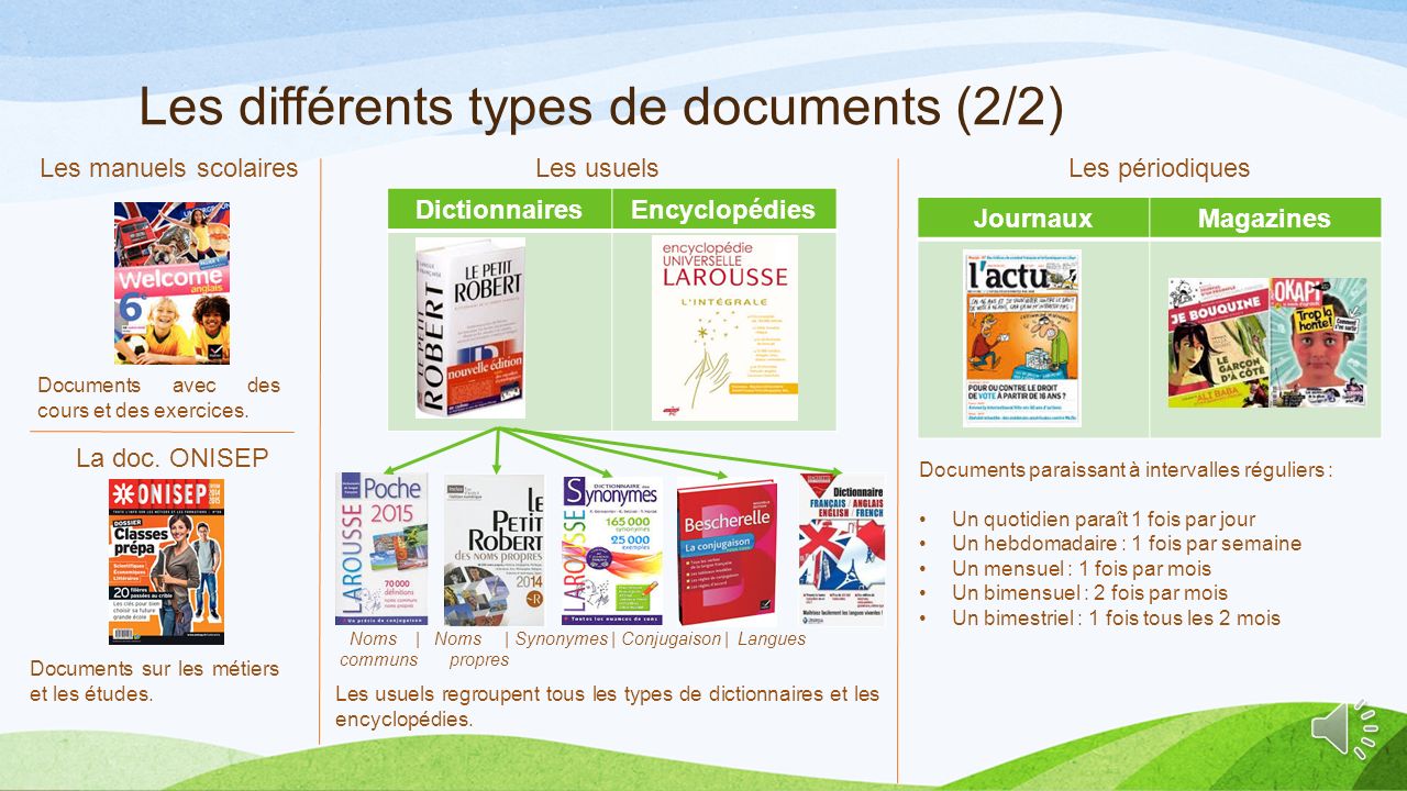Les différents types de documents (2/2)