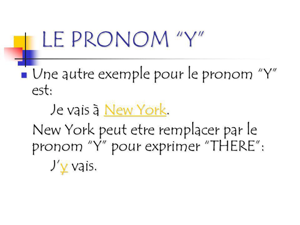 LE PRONOM Y Une autre exemple pour le pronom Y est: