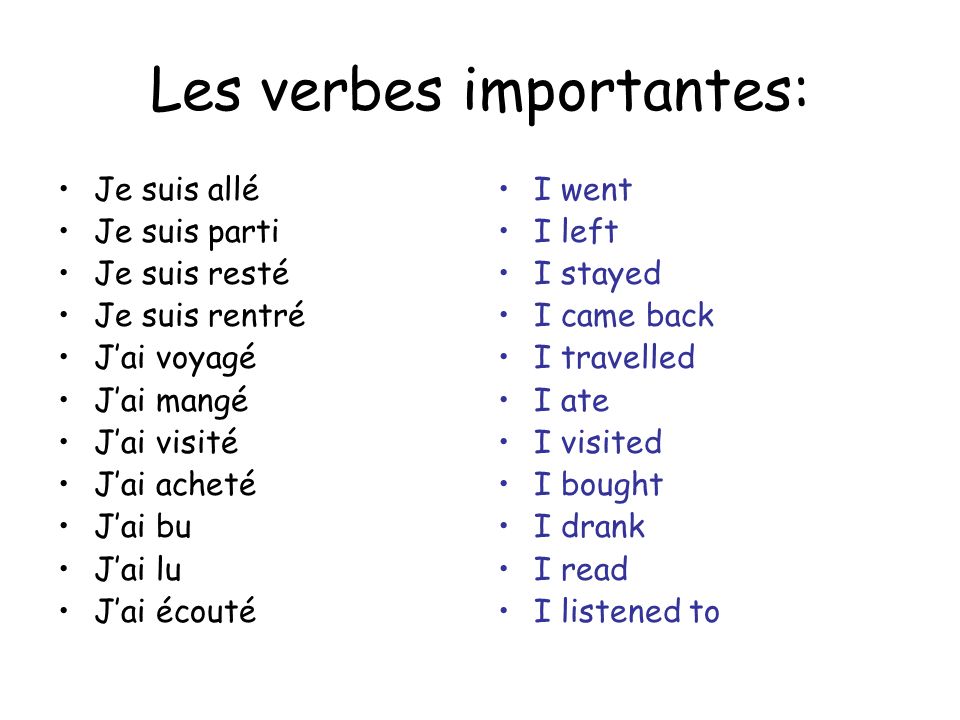 Les verbes importantes: