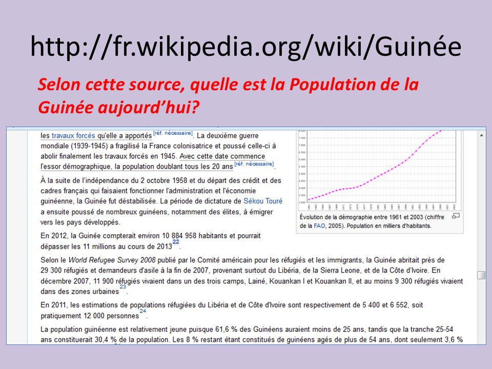 Selon cette source, quelle est la Population de la Guinée aujourd’hui