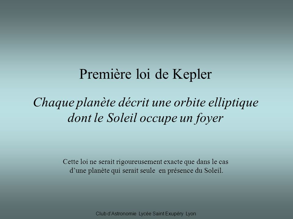 Première loi de Kepler Chaque planète décrit une orbite elliptique