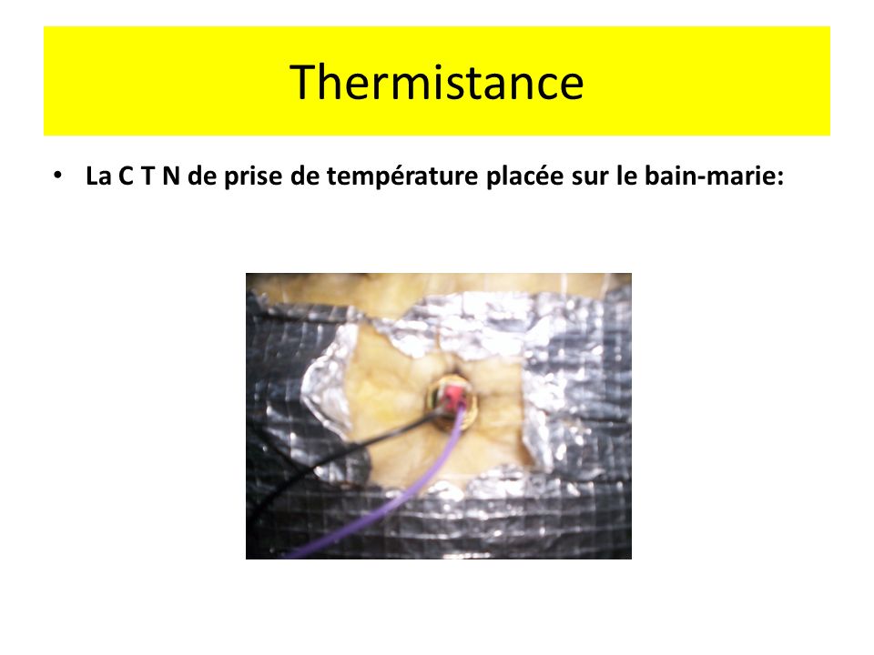 Thermistance La C T N de prise de température placée sur le bain-marie: