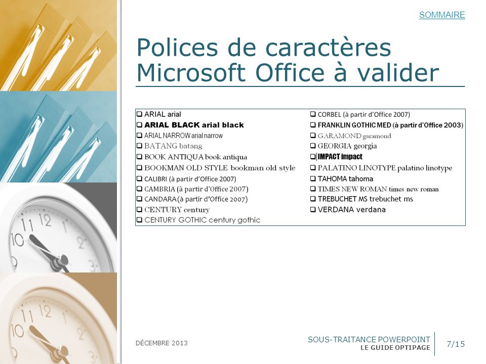 Polices de caractères Microsoft Office à valider