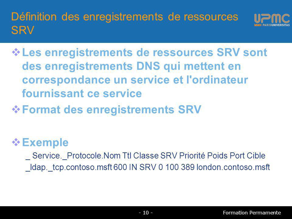 Définition des enregistrements de ressources SRV