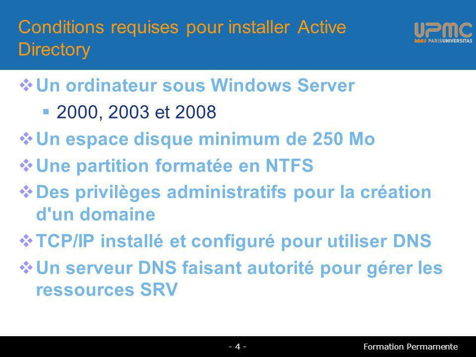 Conditions requises pour installer Active Directory