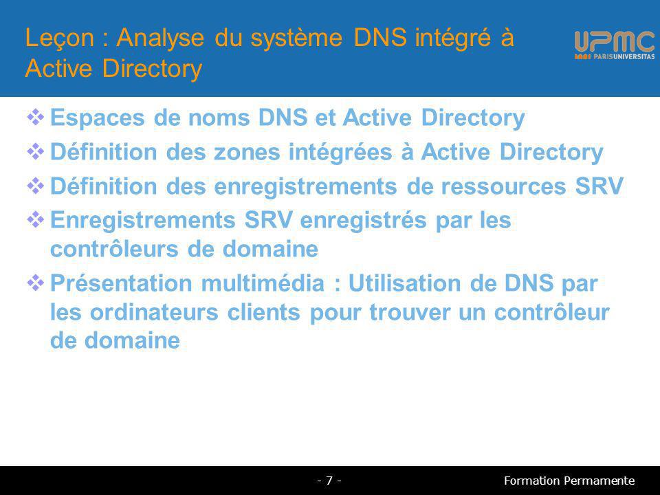 Leçon : Analyse du système DNS intégré à Active Directory