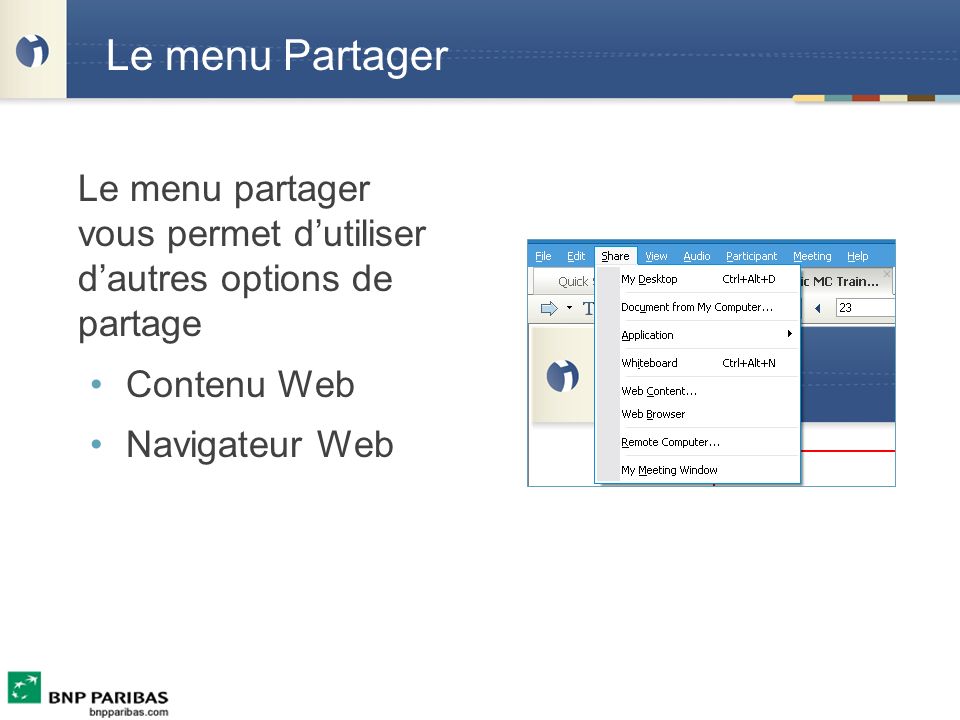 Le menu Partager Contenu Web Navigateur Web
