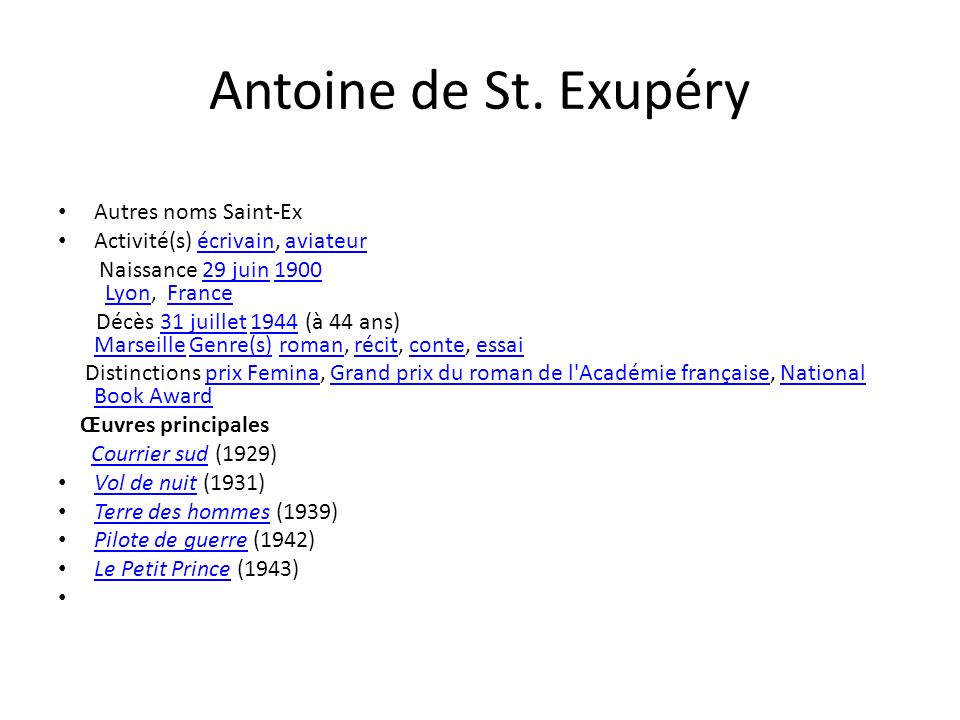 Antoine de St. Exupéry Autres noms Saint-Ex