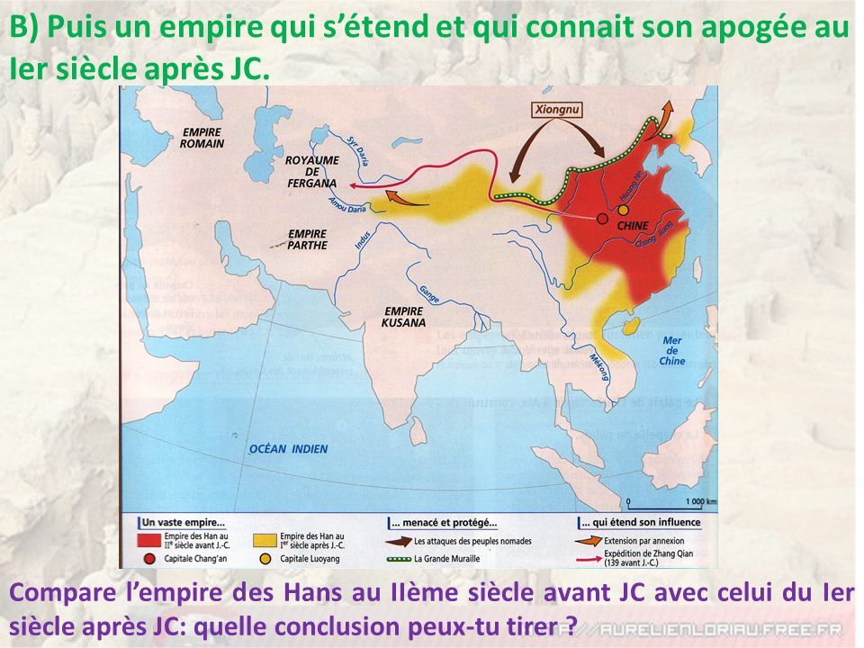 B) Puis un empire qui s’étend et qui connait son apogée au Ier siècle après JC.