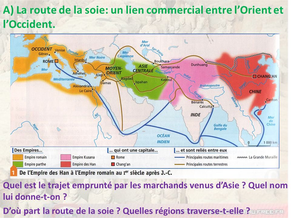 A) La route de la soie: un lien commercial entre l’Orient et l’Occident.