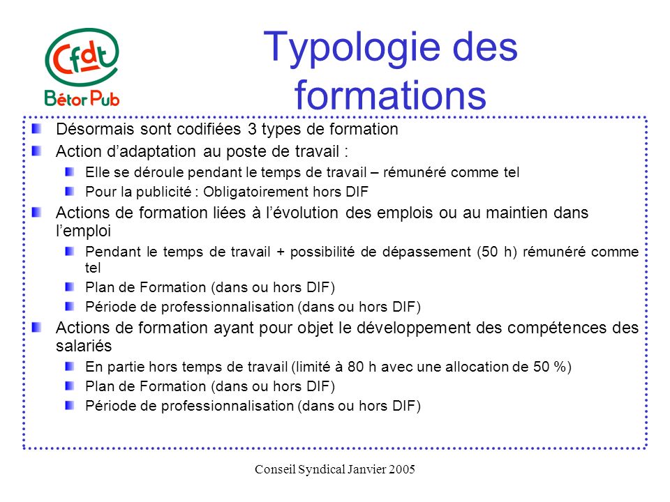 Typologie des formations