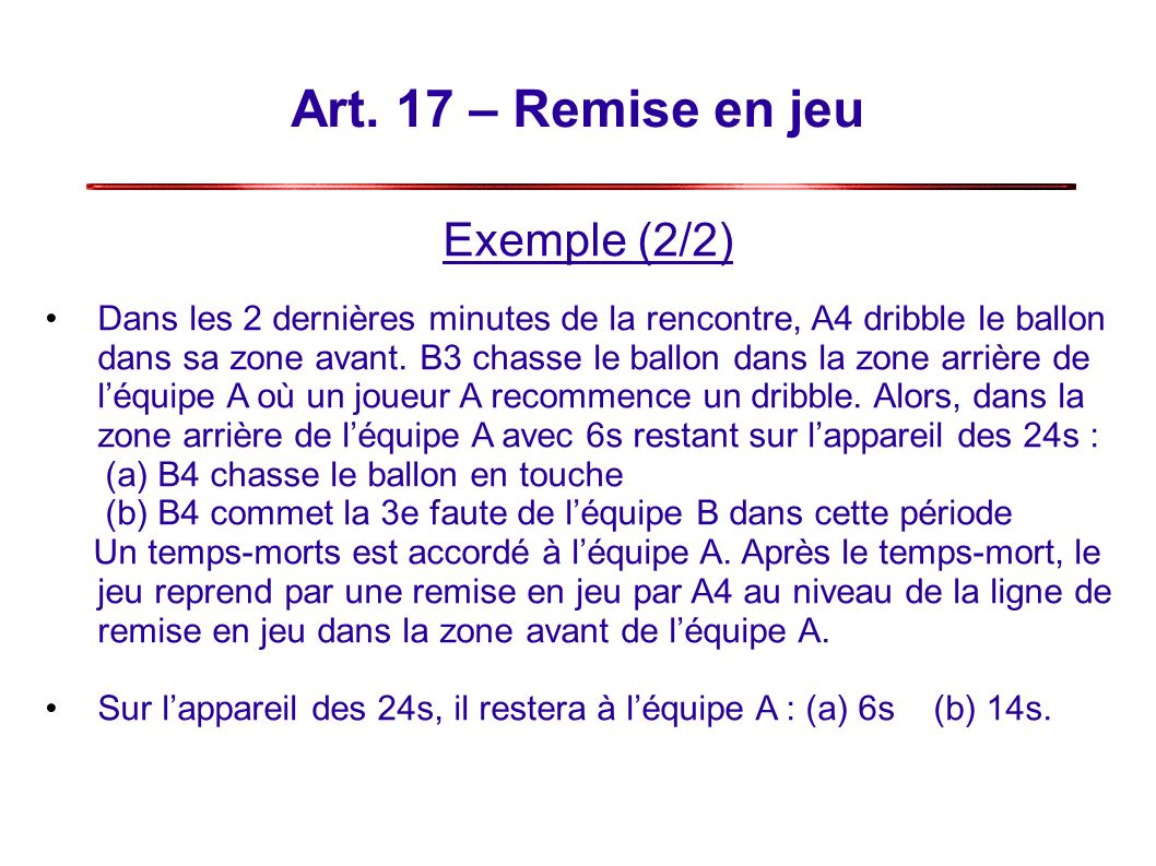 Art. 17 – Remise en jeu Exemple (2/2)