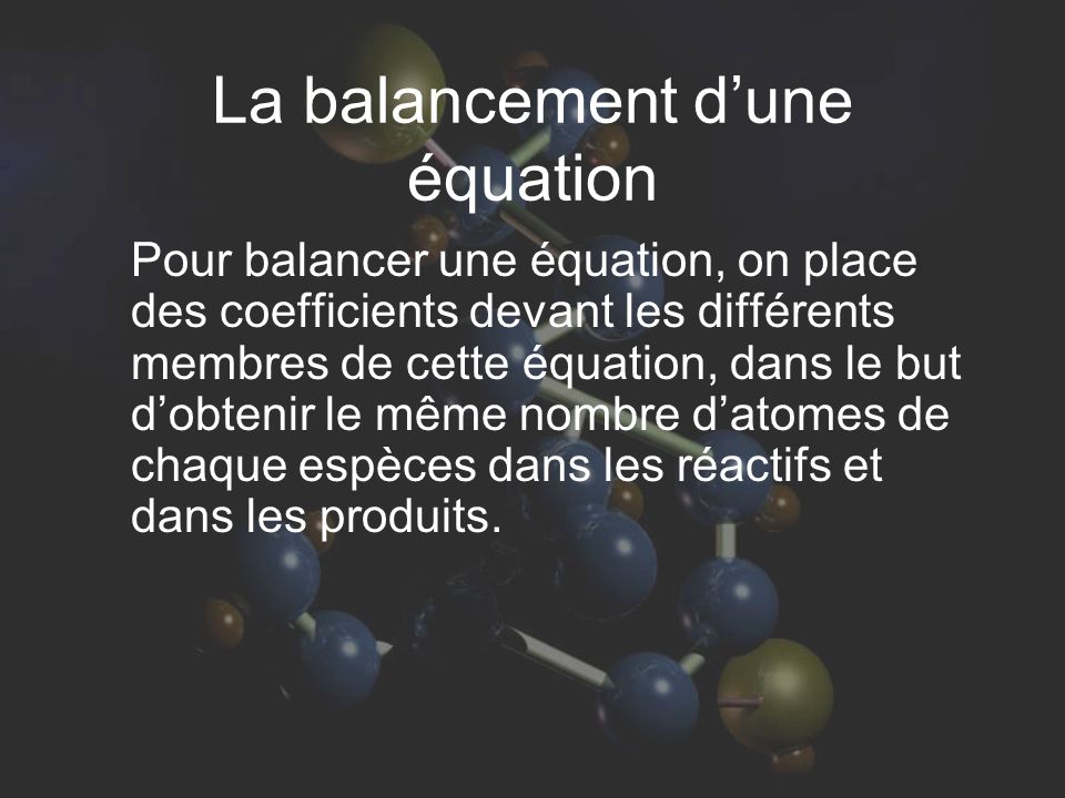 La balancement d’une équation