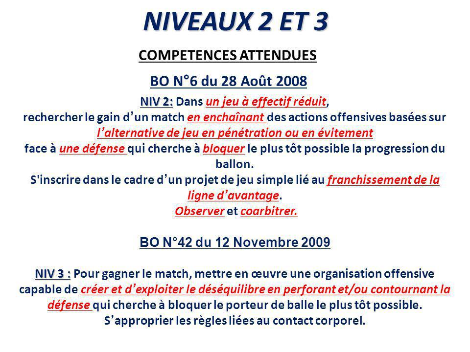 NIVEAUX 2 ET 3 COMPETENCES ATTENDUES BO N°6 du 28 Août 2008