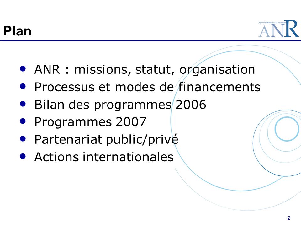 Plan ANR : missions, statut, organisation