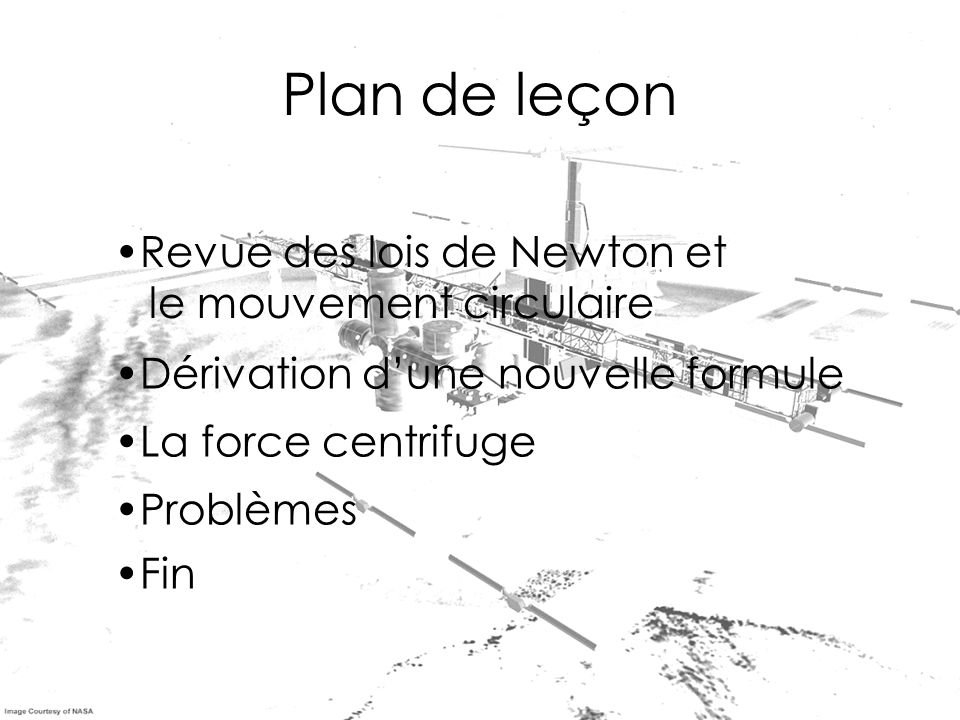 Plan de leçon Revue des lois de Newton et le mouvement circulaire