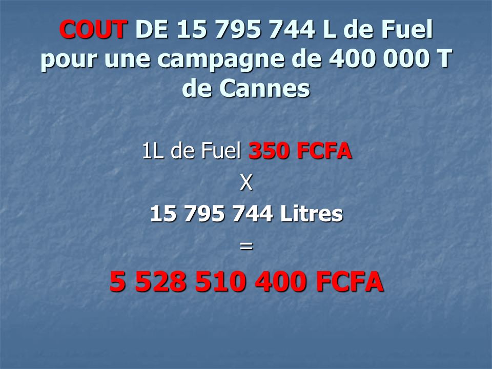 COUT DE L de Fuel pour une campagne de T de Cannes