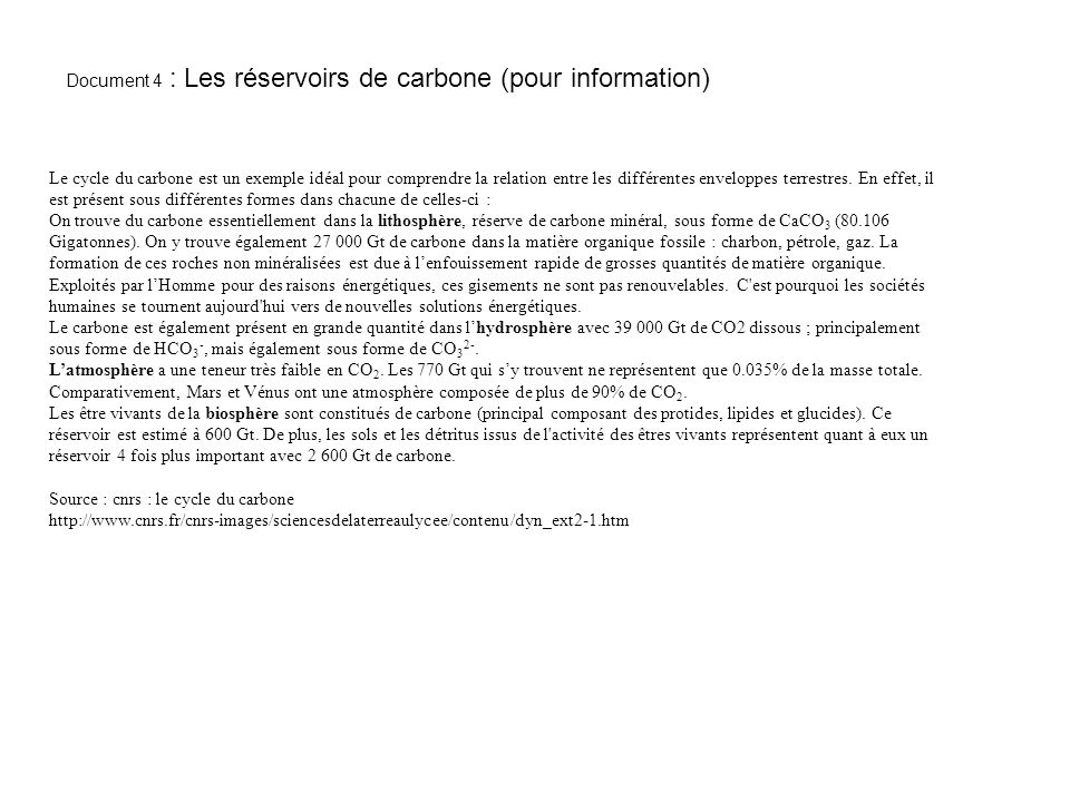 Document 4 : Les réservoirs de carbone (pour information)