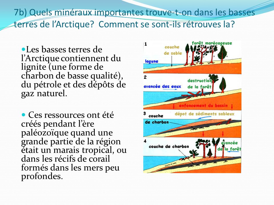 7b) Quels minéraux importantes trouve-t-on dans les basses terres de l’Arctique Comment se sont-ils rétrouves la
