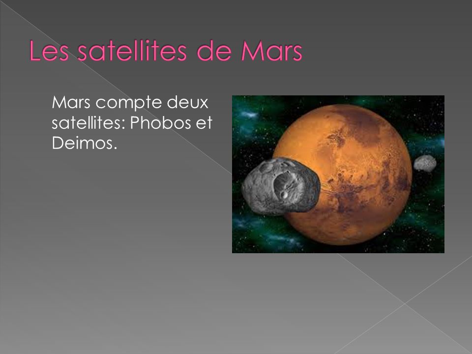 Les satellites de Mars Mars compte deux satellites: Phobos et Deimos.