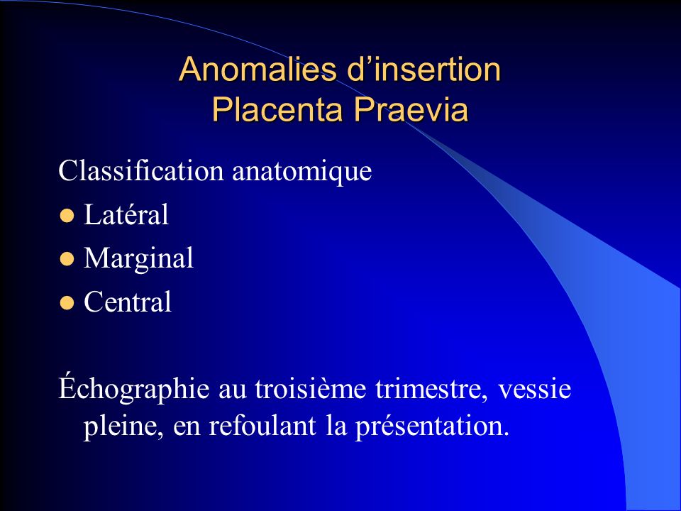 Anomalies d’insertion Placenta Praevia