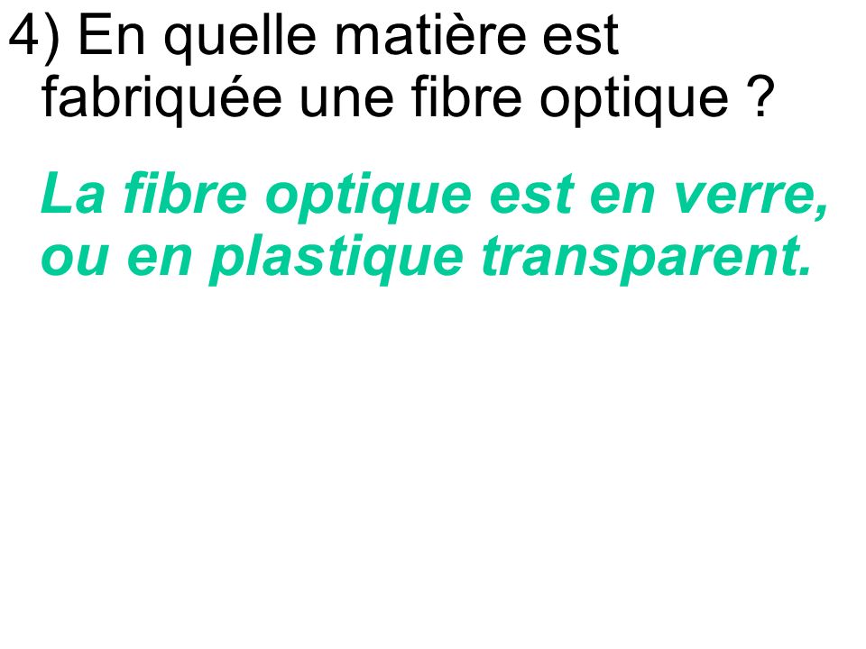 4) En quelle matière est fabriquée une fibre optique