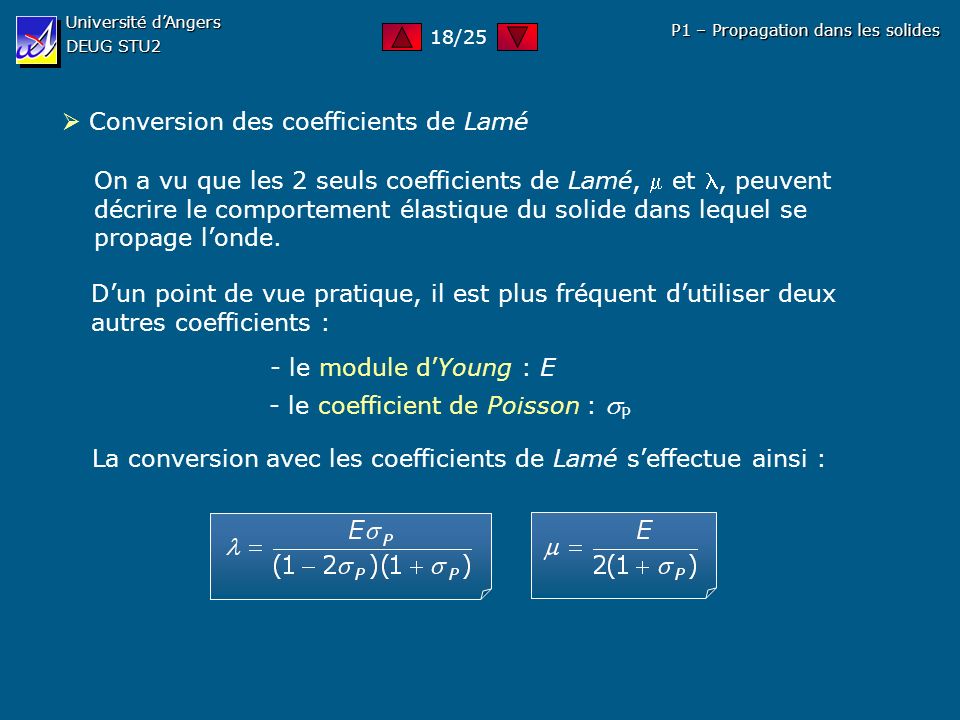  Conversion des coefficients de Lamé