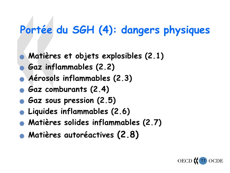 Portée du SGH (4): dangers physiques