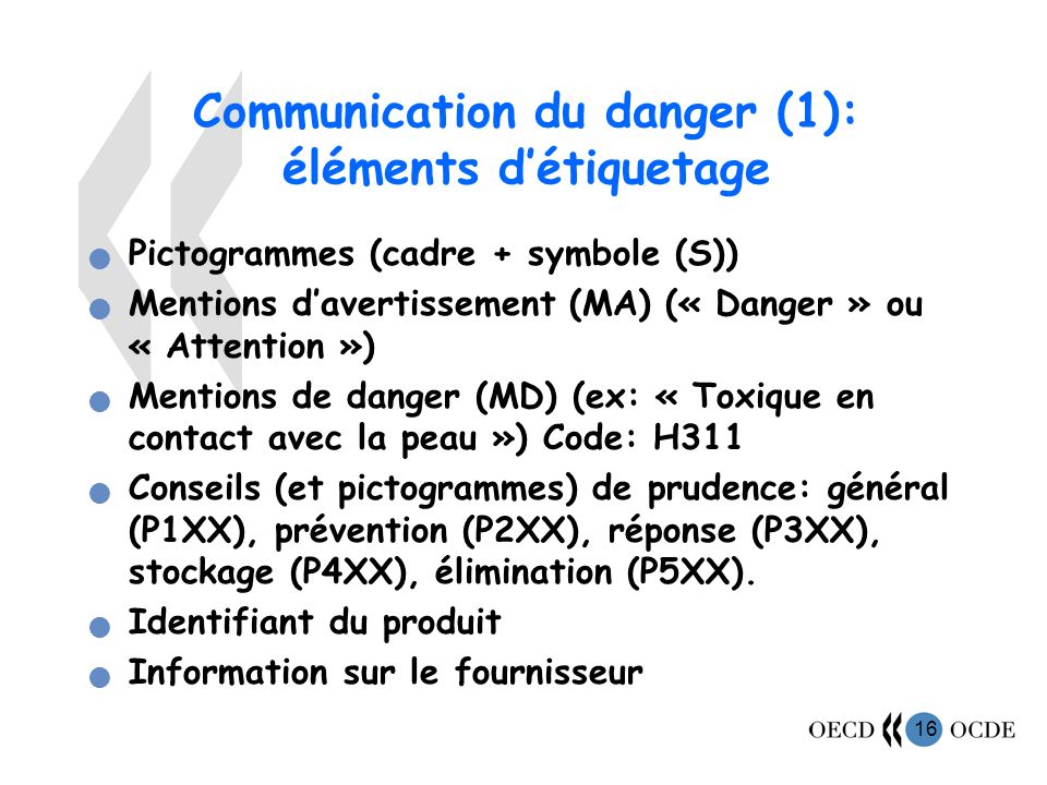Communication du danger (1): éléments d’étiquetage