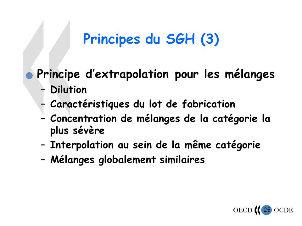 Principes du SGH (3) Principe d’extrapolation pour les mélanges