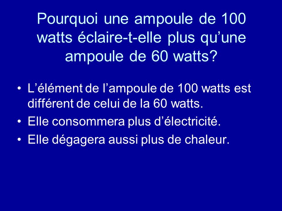 Pourquoi une ampoule de 100 watts éclaire-t-elle plus qu’une ampoule de 60 watts