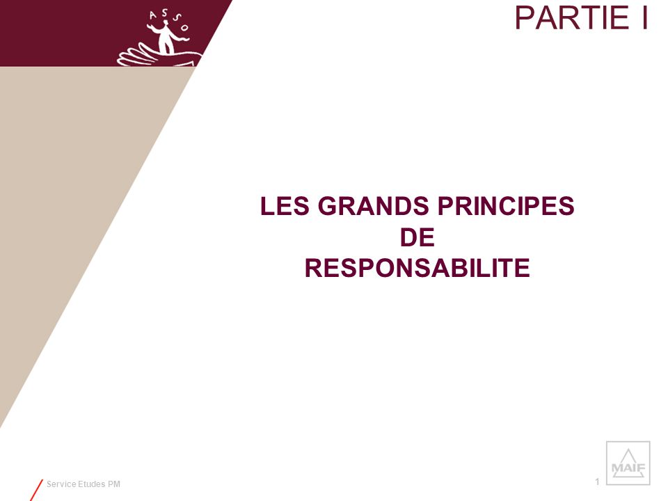 PARTIE I LES GRANDS PRINCIPES DE RESPONSABILITE Service Etudes PM