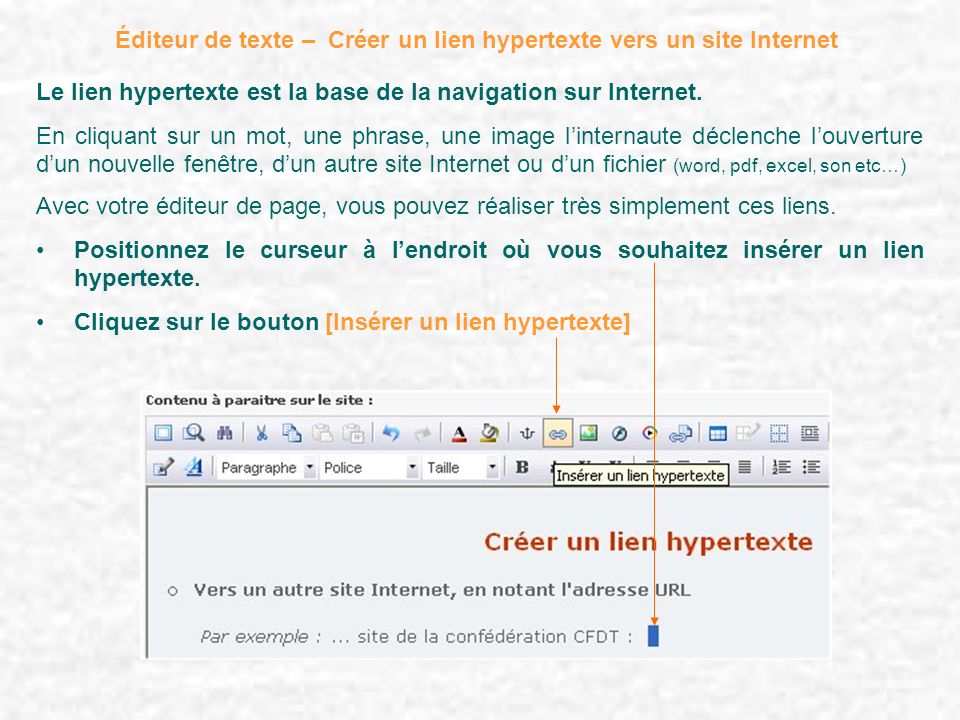 Éditeur de texte – Créer un lien hypertexte vers un site Internet