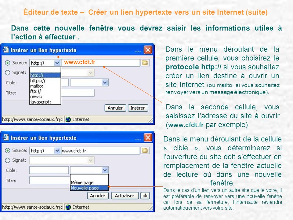 Éditeur de texte – Créer un lien hypertexte vers un site Internet (suite)
