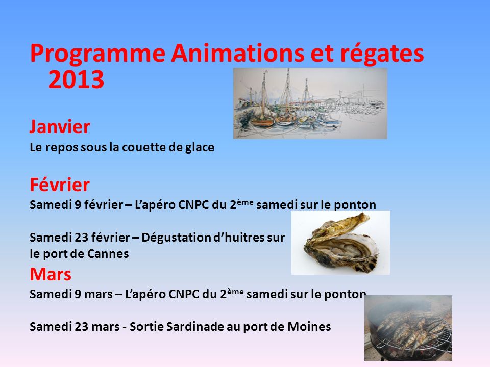 Programme Animations et régates 2013