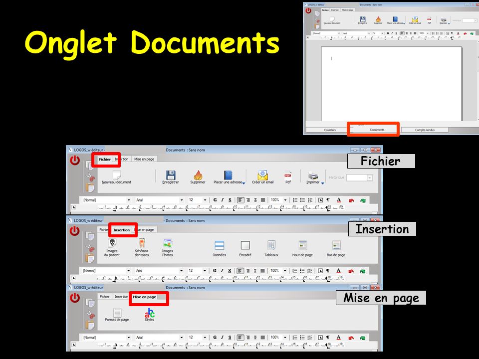 Onglet Documents Fichier Insertion Mise en page