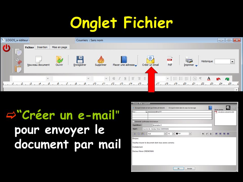 Onglet Fichier Créer un  ʺ pour envoyer le document par mail