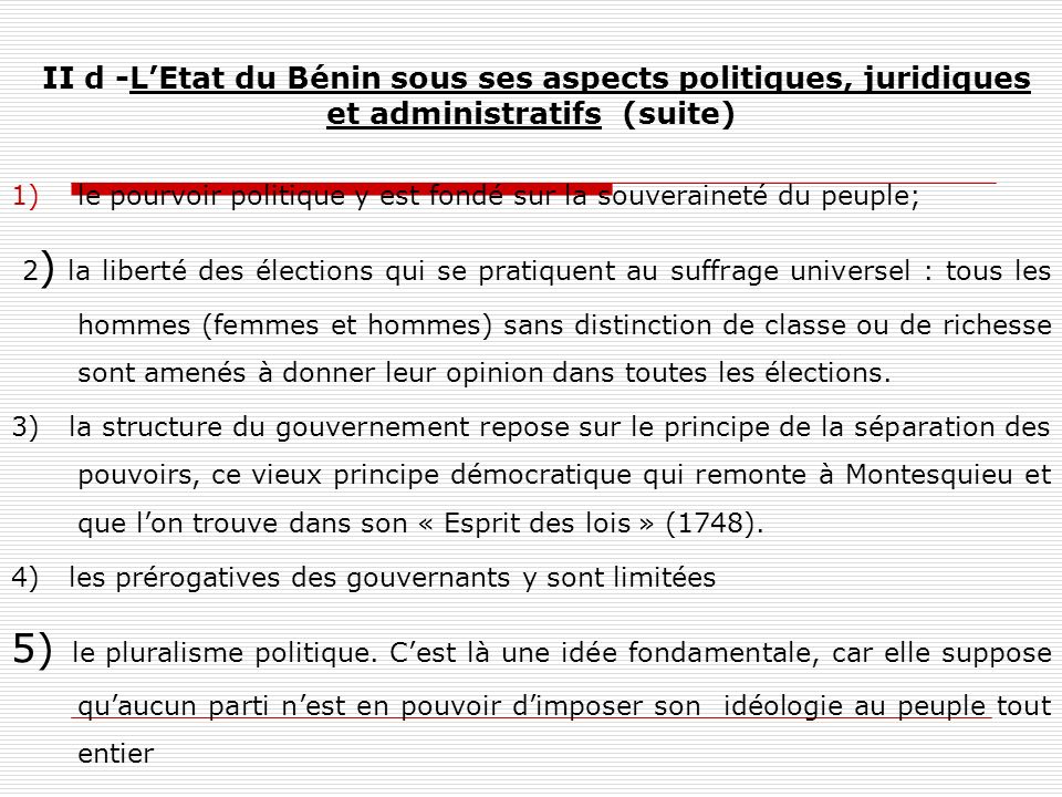 II d -L’Etat du Bénin sous ses aspects politiques, juridiques et administratifs (suite)