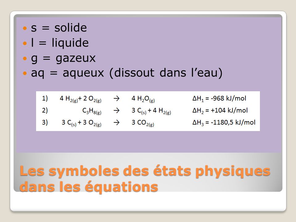 Les symboles des états physiques dans les équations