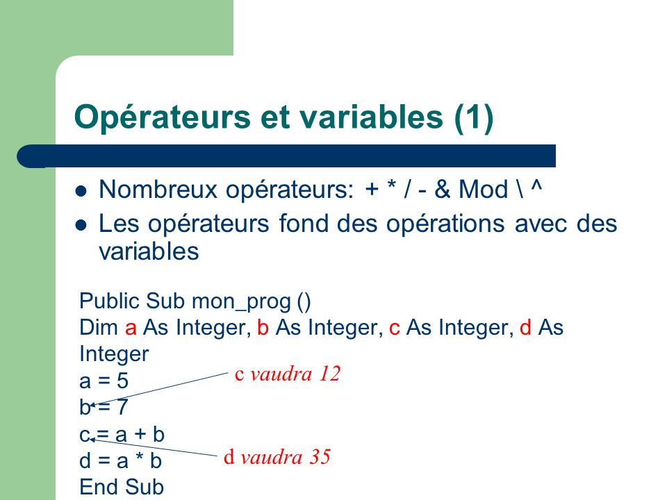Opérateurs et variables (1)