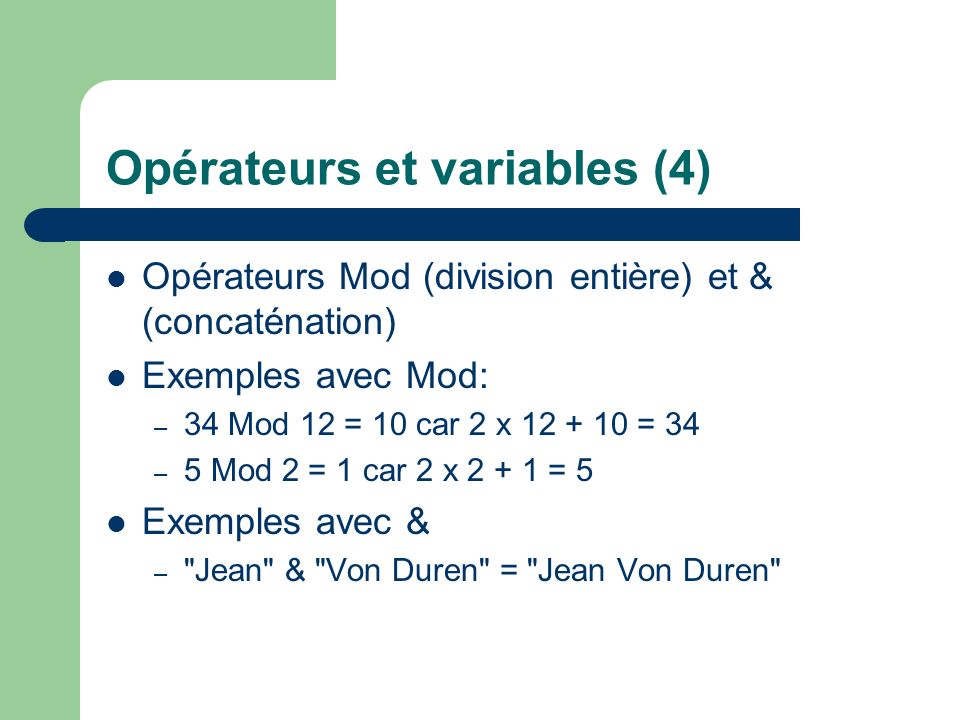 Opérateurs et variables (4)
