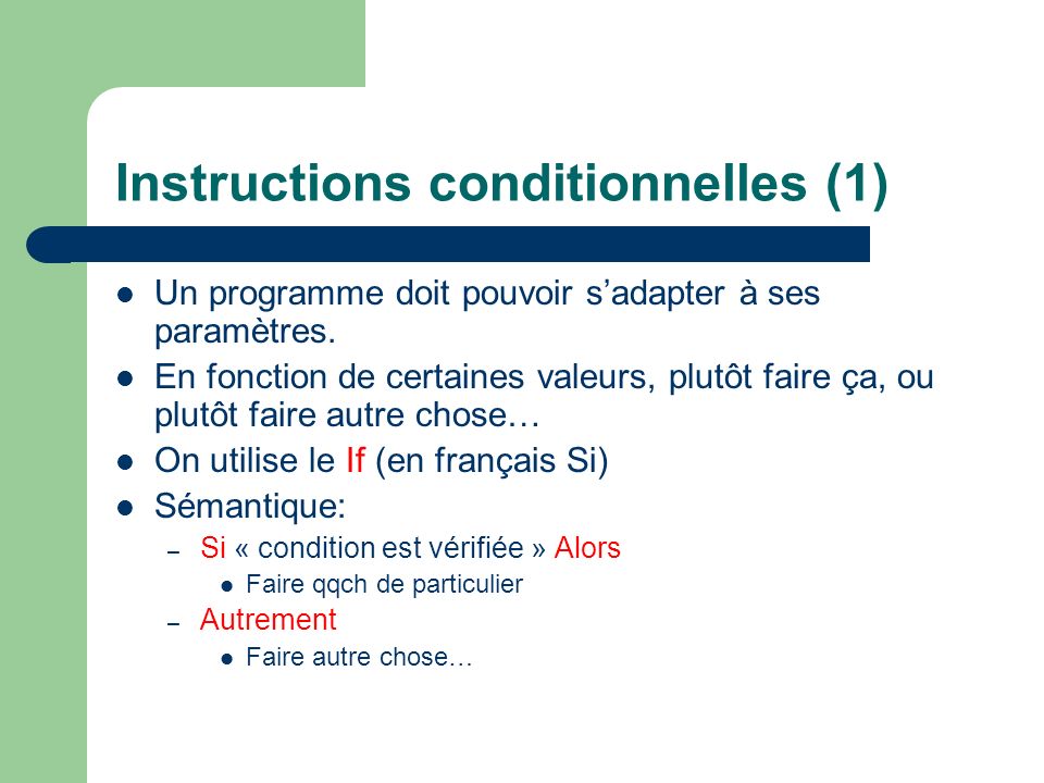 Instructions conditionnelles (1)
