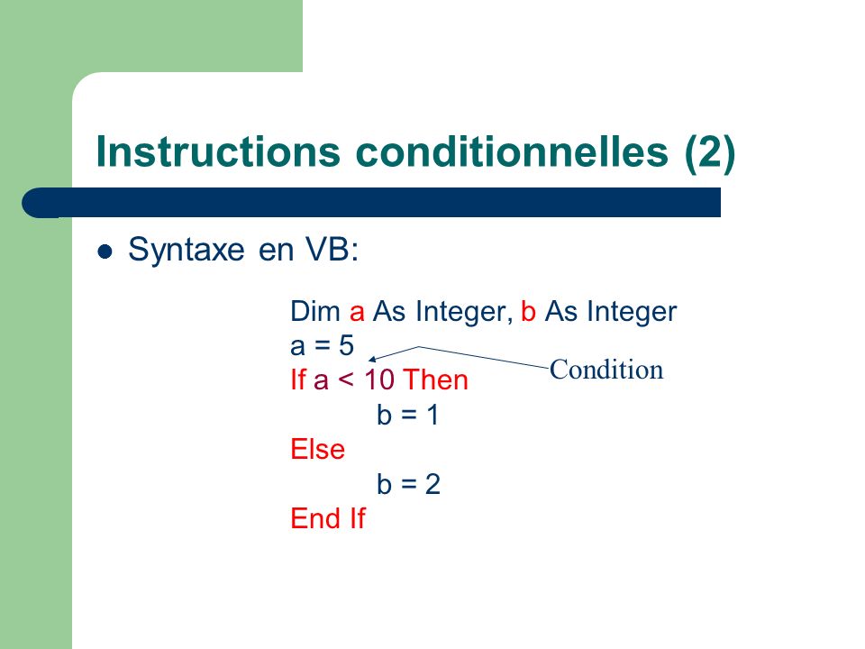 Instructions conditionnelles (2)