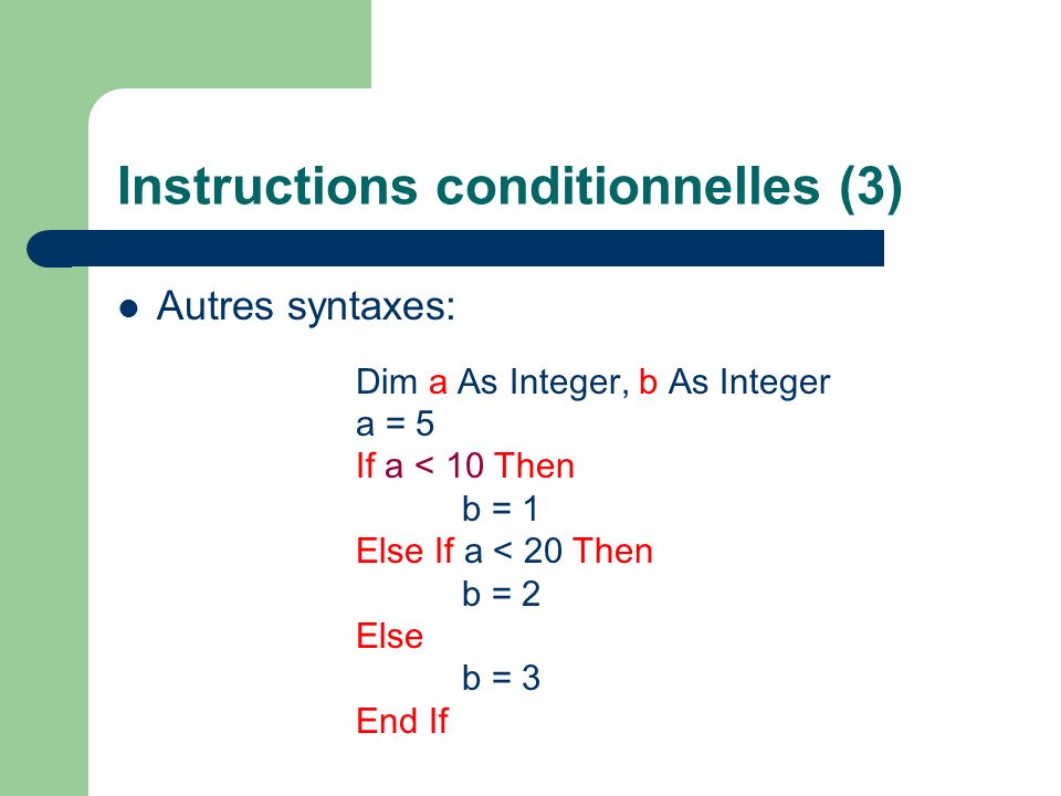 Instructions conditionnelles (3)