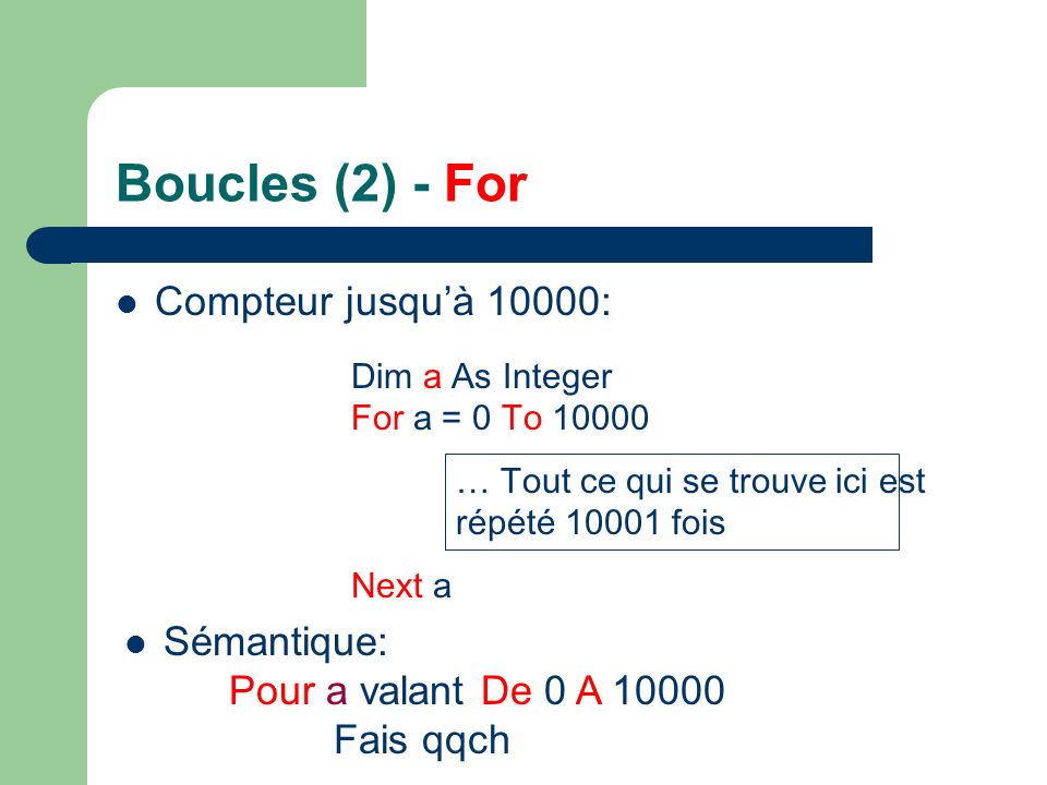 Boucles (2) - For Compteur jusqu’à 10000: