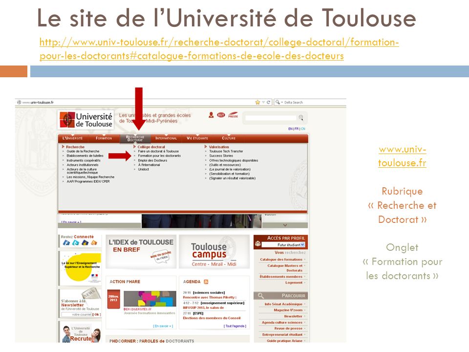 Le site de l’Université de Toulouse
