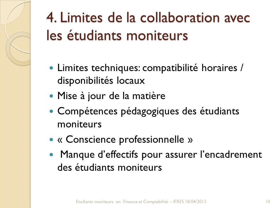 4. Limites de la collaboration avec les étudiants moniteurs