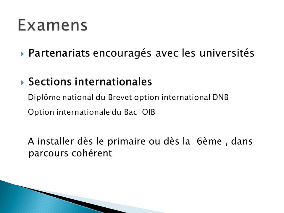 Examens Diplôme national du Brevet option international DNB
